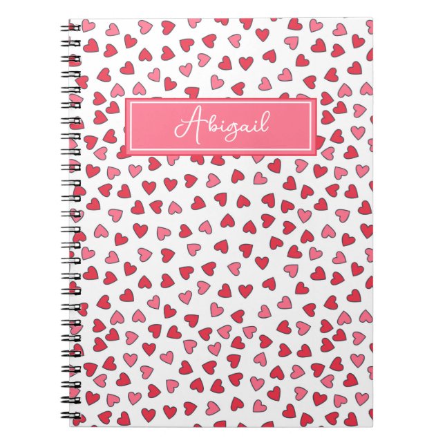 Niedliches Pink & Red Hearts Muster Kids Notebook Notizblock (Vorderseite)