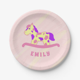 Niedliches Pink Rocking Horse Girly Birthday Party Pappteller