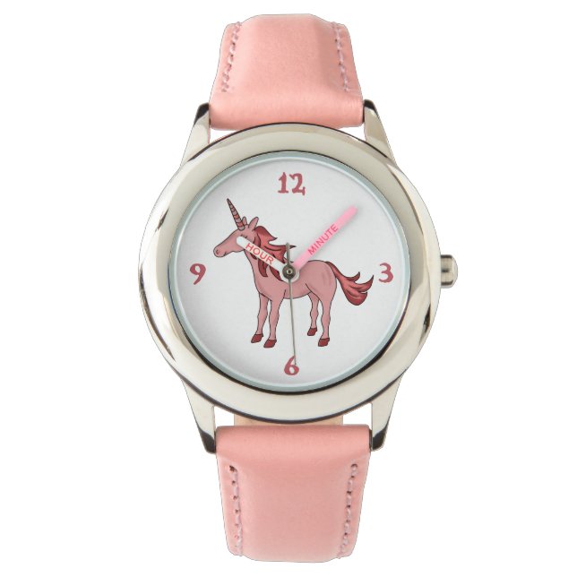 Niedliches Pink-Schlaf-Einhorn Zeichnend Girl Armbanduhr (Vorderseite)
