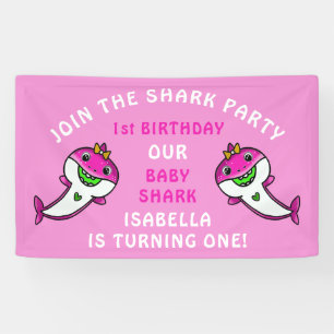 Niedliches Pink Shark Baby Girl 1. Geburtstag Part Banner