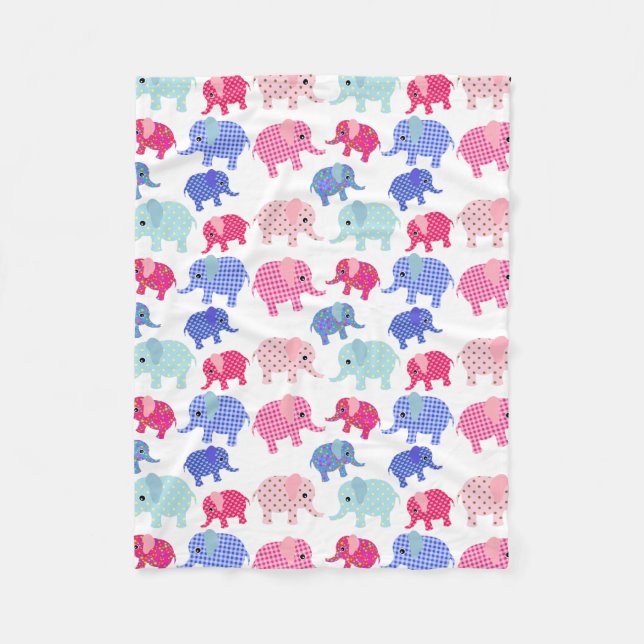 NIEDLICHES PINK- UND BLUE ELEPHANTS-PATTER FLEECEDECKE (Vorderseite)