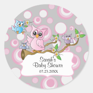 Niedliches Pink und Graues Owl Baby Runder Aufkleber