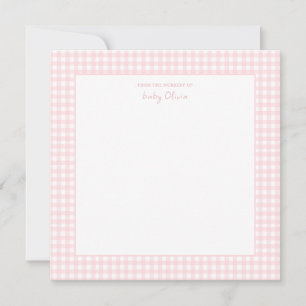 Niedliches Pink und Weiß Gingham Square Baby Girl Dankeskarte