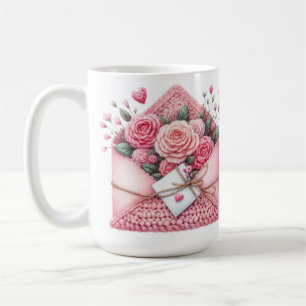 NIEDLICHES PINK & WHITE CROCHET SIEHT ENVELOPEN AU KAFFEETASSE