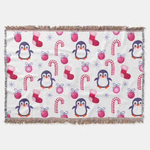 Niedliches Pink & White Weihnachtsmuster mit Pingu Decke