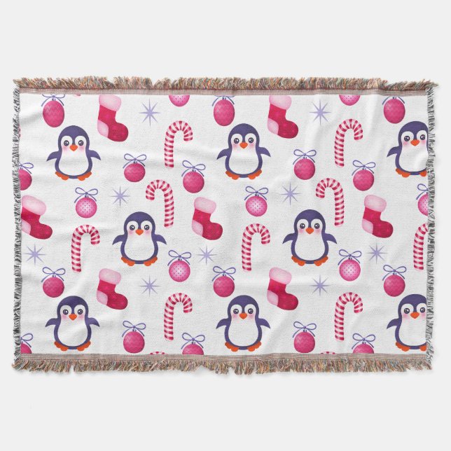 Niedliches Pink & White Weihnachtsmuster mit Pingu Decke (Vorderseite)