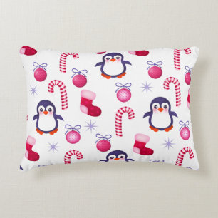 Niedliches Pink & White Weihnachtsmuster mit Pingu Dekokissen