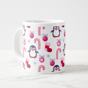 Niedliches Pink & White Weihnachtsmuster mit Pingu Jumbo-Tasse