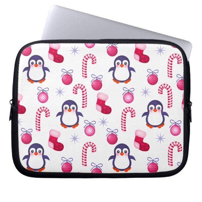 Niedliches Pink & White Weihnachtsmuster mit Pingu Laptopschutzhülle (Vorderseite)