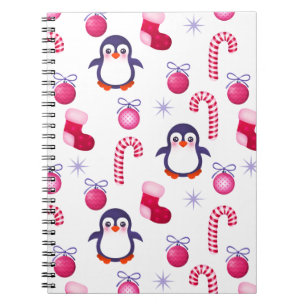 Niedliches Pink & White Weihnachtsmuster mit Pingu Notizblock