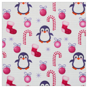 Niedliches Pink & White Weihnachtsmuster mit Pingu Stoff