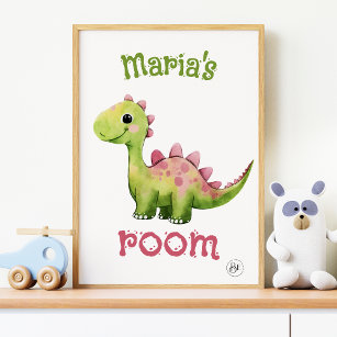 Niedliches pinkfarbenes Baby-Dinosaurier-Kinderzim Poster