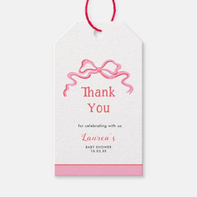 Niedliches pinkfarbenes Mädchen Baby Dusche Danke Geschenkanhänger (Vorderseite)