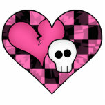 Niedliches pinkfarbenes und schwarzes Herz und Sch Fotoskulptur Magnet<br><div class="desc">Adorable mädchenhaft heiß rosa und schwarz emo,  Szene,  und Punk Rock Retro 80er Schachbrettmuster mit einem Schädel und gebrochenes Herz als 12x18" Acryl Fotoskulpturenmagnet.</div>