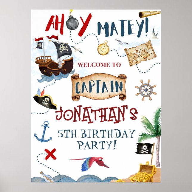 Niedliches Pirate Party Willkommen Poster (Vorne)
