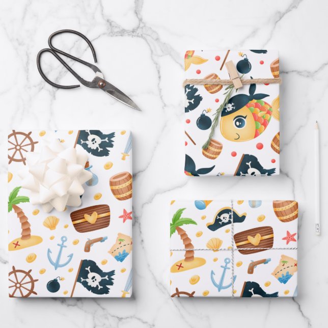 Niedliches Pirate Themed Nautic Pattern  Geschenkpapier Set (Vorderseite)