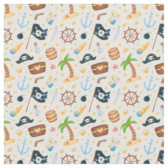 Niedliches Pirate Themed Nautic Pattern  Stoff (Nahaufnahme)