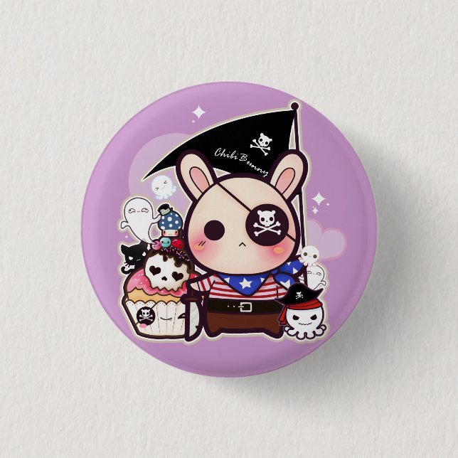 Niedliches Piratenhäschen mit kawaii kleinem Button (Vorderseite)