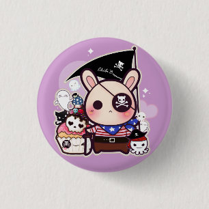 Niedliches Piratenhäschen mit kawaii kleinem Button