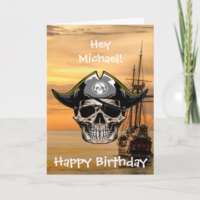 Niedliches Piratenschiff zum Geburtstag Karte (Vorderseite)