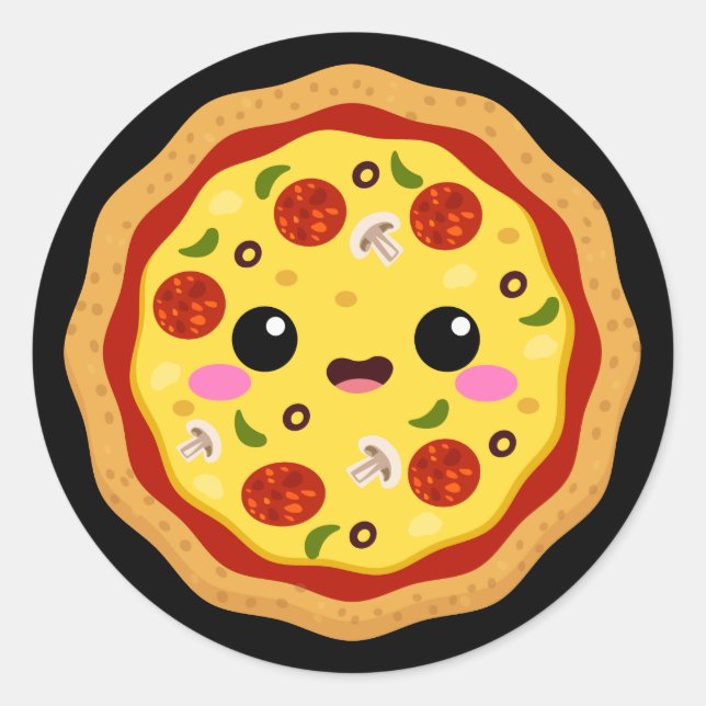 niedliches Pizzaessen aus Kawaii Runder Aufkleber (Vorderseite)