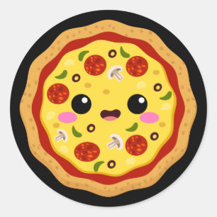 niedliches Pizzaessen aus Kawaii Runder Aufkleber