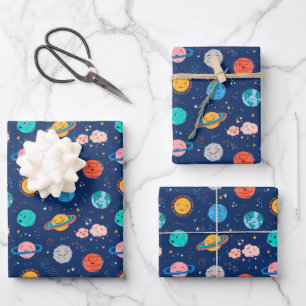 Niedliches Planetenmuster Geschenkpapier Set