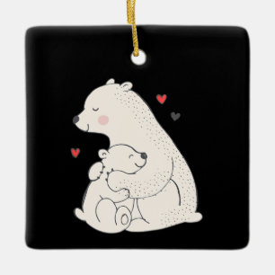 Niedliches Polar Bär Mama mit Baby Keramikornament
