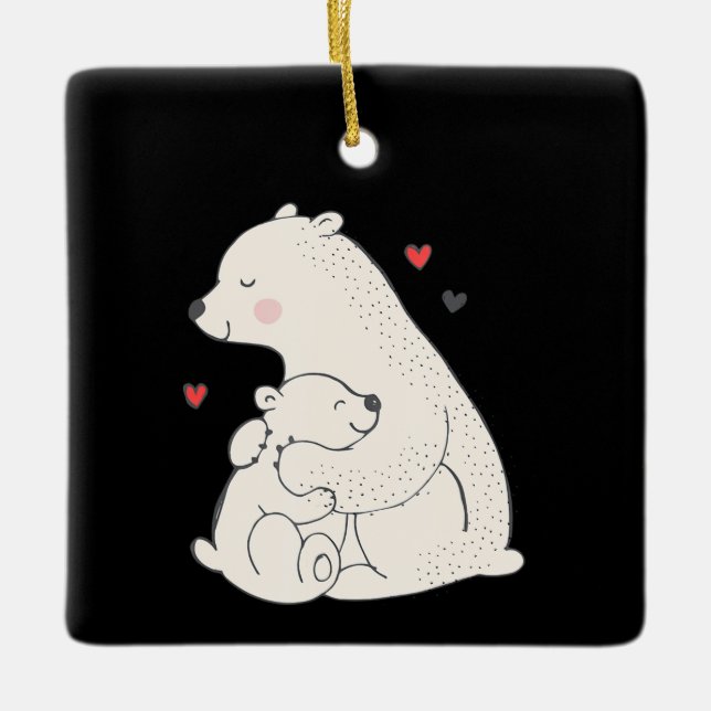 Niedliches Polar Bär Mama mit Baby Keramikornament (Vorderseite)