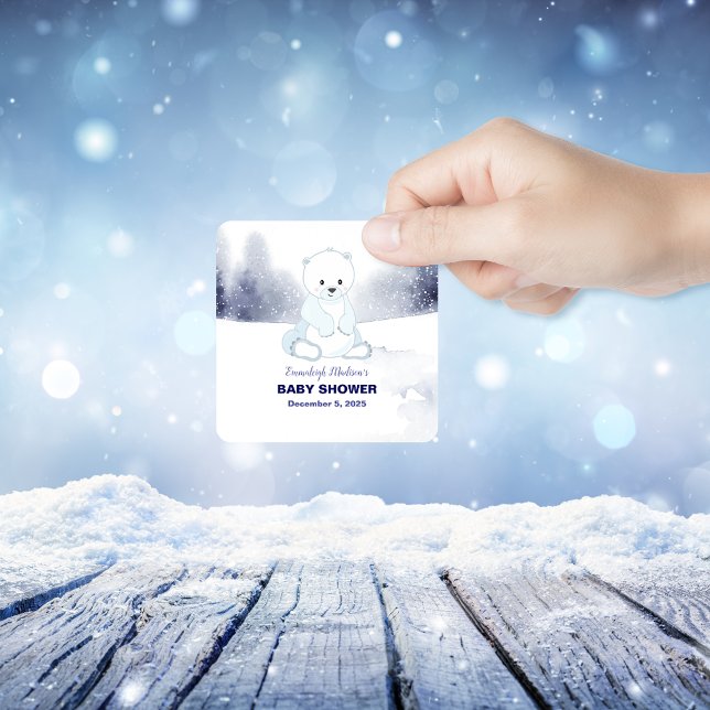 Niedliches Polar Bear Baby Dusche Gastgeschenk Quadratischer Aufkleber (Von Creator hochgeladen)