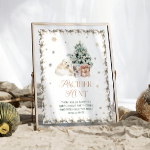 Niedliches Polar Bear Baby Dusche Schnuller Jagdsp Poster