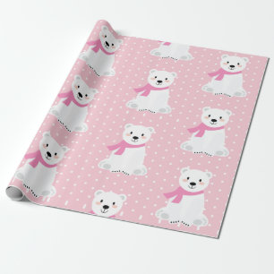 Niedliches Polar Bear Baby Girl Pink Geschenkpapier