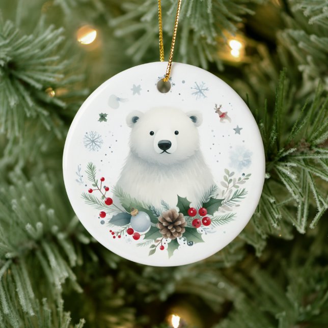 Niedliches Polar Bear Boy Baby Erste Weihnachtsfei Keramik Ornament (Baum)