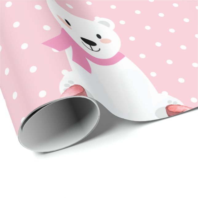 Niedliches Polar Bear Winter Baby Girl Pink Geschenkpapier (Rolleneckpunkt)