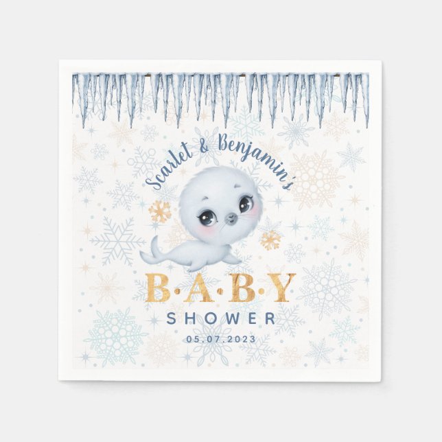 Niedliches Polar Siegel Arctic Baby Dusche Serviette (Vorderseite)
