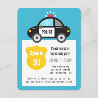 Niedliches Polizei-Auto-Kindergeburtstag-Party Einladung