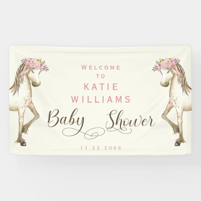 Niedliches Pony Cream Baby Dusche Begrüßungszeiche Banner (Horizontal)
