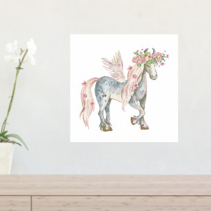 Niedliches Pony mit Flügeln und Blume Dekoration
