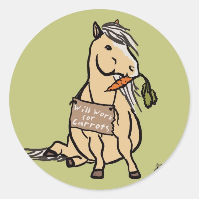 Niedliches Pony wird für Karotten funktionieren Runder Aufkleber (Vorderseite)