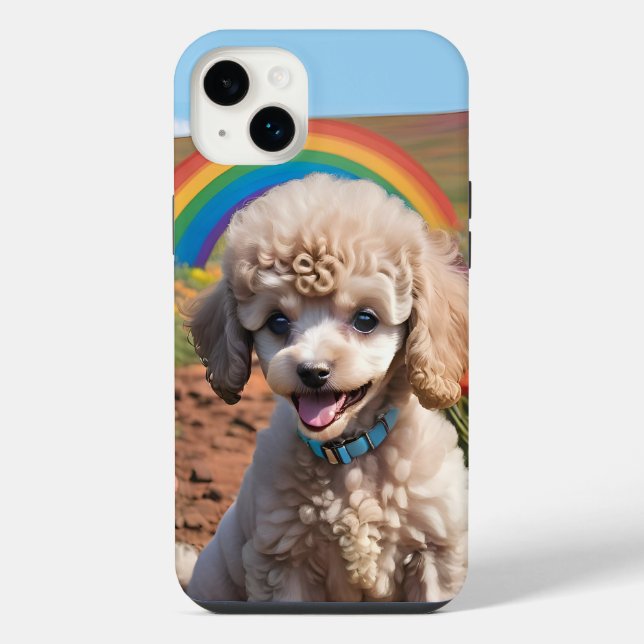 Niedliches Poodle Farbenfrohe Blume und Regenbogen iPhone Hülle (Rückseite)