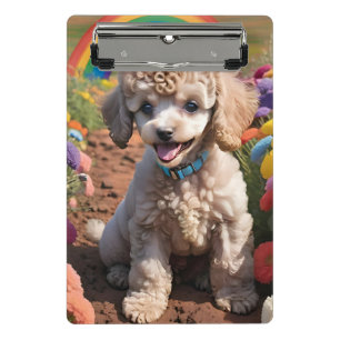 Niedliches Poodle Farbenfrohe Blume und Regenbogen Mini Klemmbrett