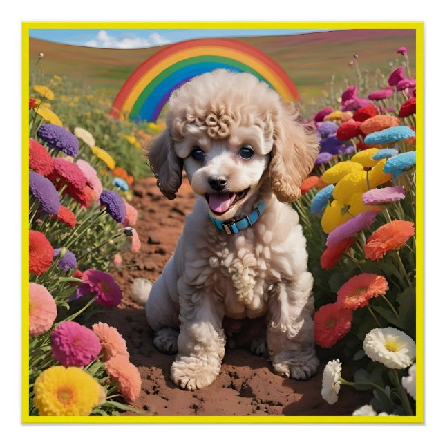 Niedliches Poodle Farbenfrohe Blume und Regenbogen Poster (Vorderseite)