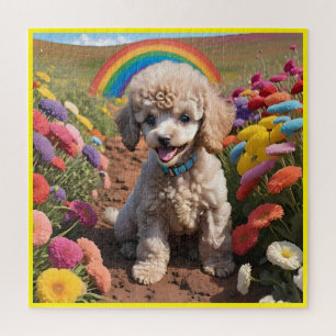Niedliches Poodle Farbenfrohe Blume und Regenbogen Puzzle