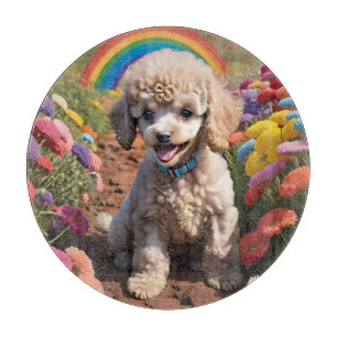 Niedliches Poodle Farbenfrohe Blume und Regenbogen Schneidebrett
