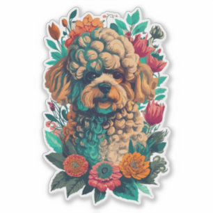 Niedliches Poodle Hund und Blume schneiden Vinyl Aufkleber