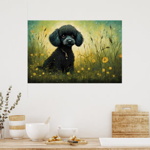 Niedliches Poodle in Wiesenkunst Print Poster