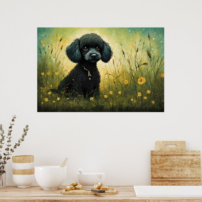 Niedliches Poodle in Wiesenkunst Print Poster (Küche)