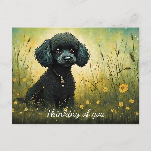 Niedliches Poodle in Wiesenkunst Print Postkarte (Vorderseite)