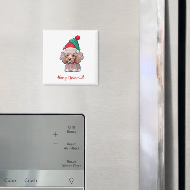 Niedliches Poodle mit Weihnachtsfeier Magnet (In Situ (Kühlschrank))