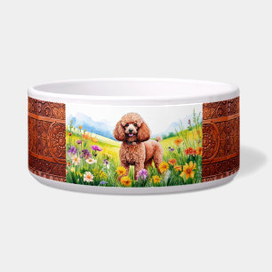 Niedliches Poodle und Wildblumen Napf